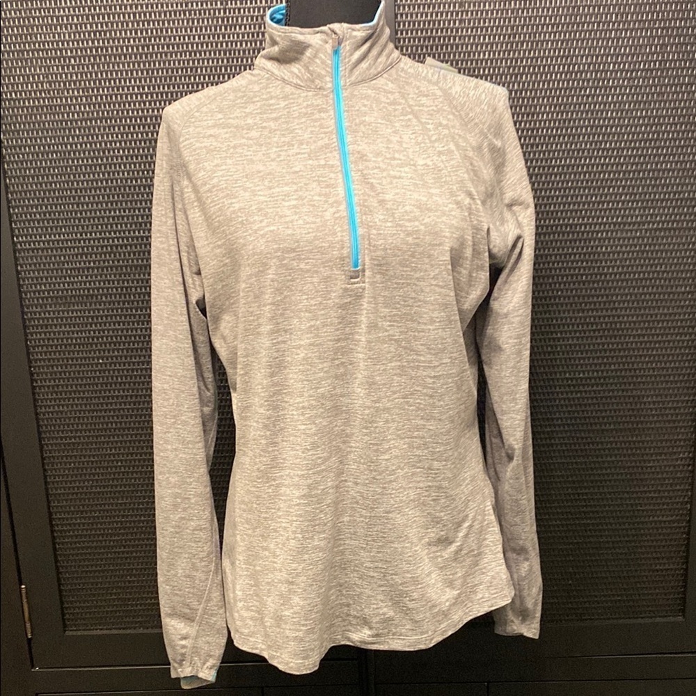 Nike Dri-FIT Pullover | Gray Half Zip Long Sleeve Fitted | Blue Accent | Size L - Picture 2 of 11